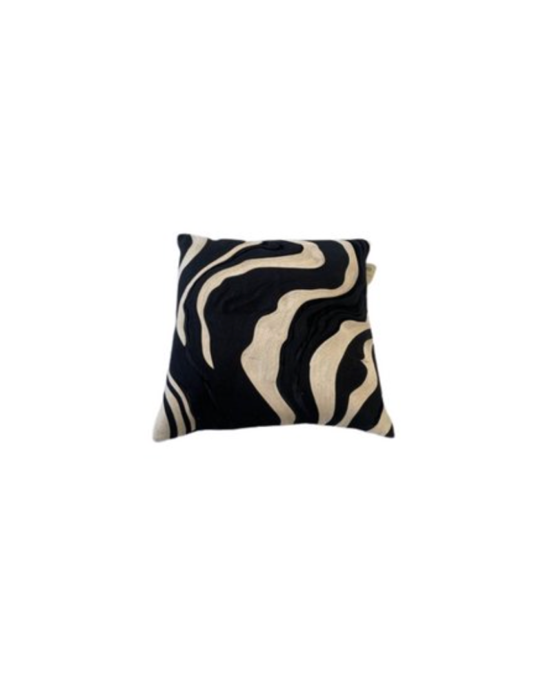 24x24 Black Velvet w/ Modern Sand & Black Dori Embroidery
