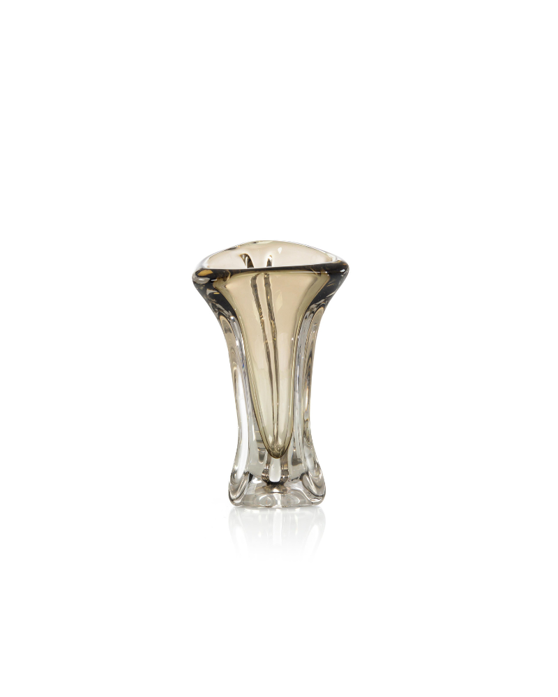 Abstract Handblown Glass Vase - Brown - Short